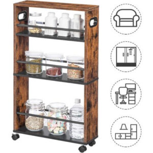 Slim Storage Trolley, Narrow Kitchen Cart, Slide Out Kitchen Trolley on Wheels, 4-tier Rolling Utility Cart with Handle, for Small Space, Bathroom, Living Room HOOBRO EBF15TC01